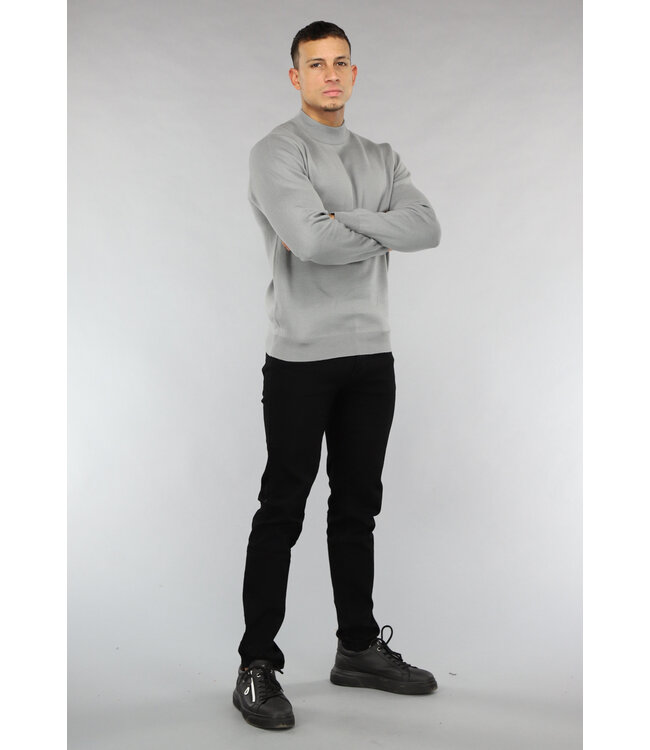 Fijngebreide Grijze Heren Trui met Kleine Col