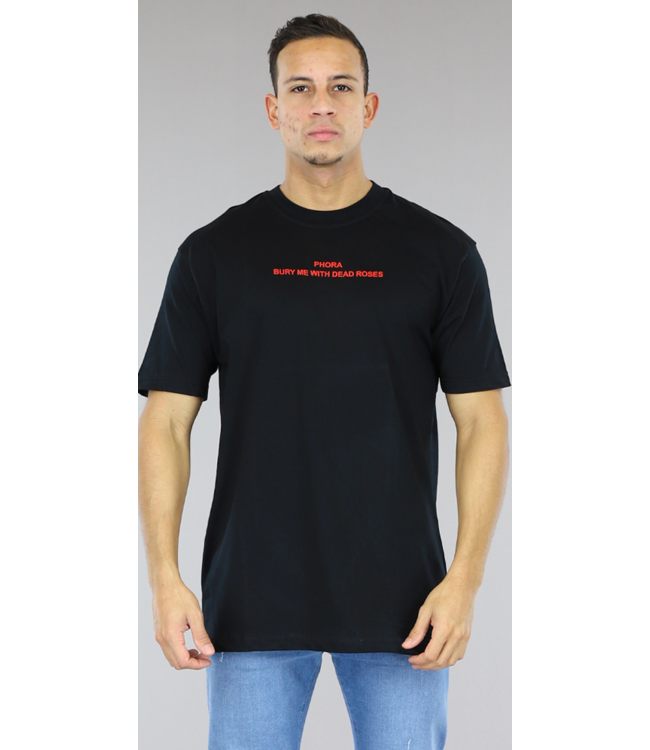 Zwart Oversized Heren T-Shirt met "Phora" Opdruk