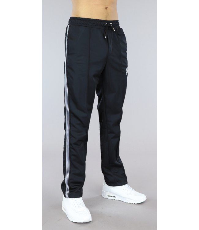 !SALE50 Zwart Heren Straight Leg Sportbroek met Streepdetails