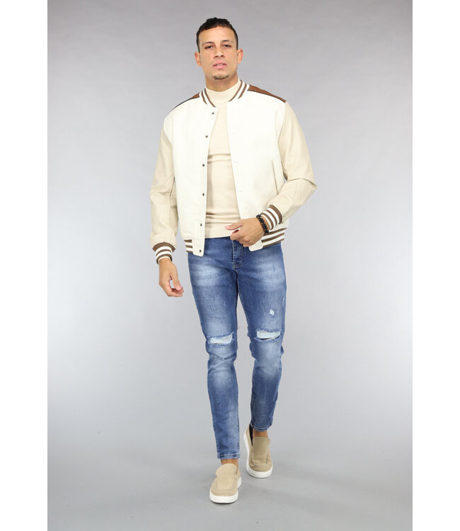 Beige Heren Bomber Jas met Vintage Look