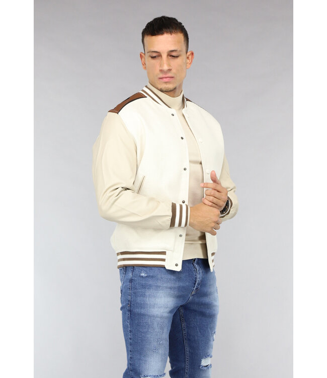 Beige Heren Bomber Jas met Vintage Look