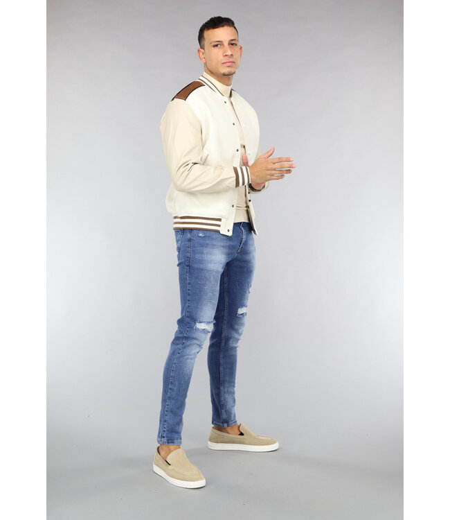 Beige Heren Bomber Jas met Vintage Look