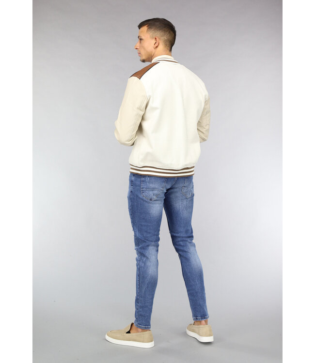 Beige Heren Bomber Jas met Vintage Look