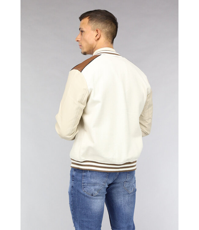 Beige Heren Bomber Jas met Vintage Look