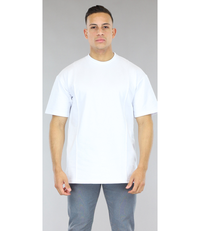 !SALE50 Basic Wit Heren Shirt met Biesje