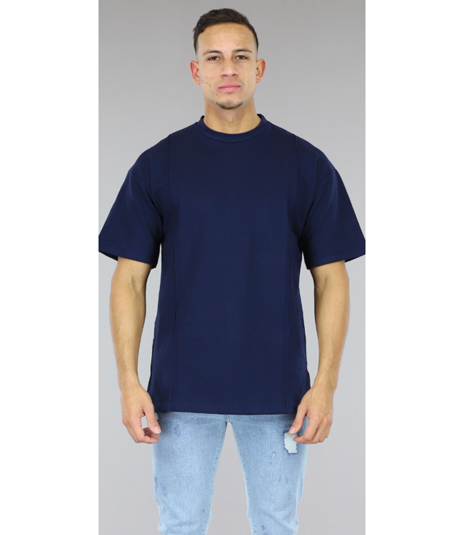 !SALE50 Basic Navy Heren Shirt met Biesje