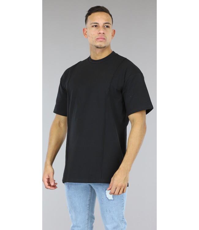 Basic Zwart Heren Shirt met Biesje
