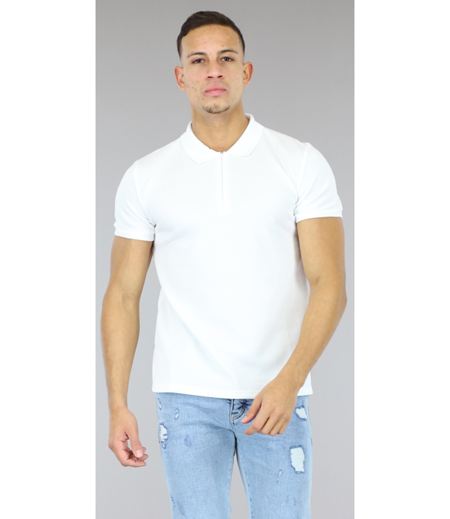 Basic Witte Heren Polo met Rits