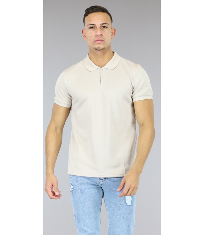 Basic Beige Heren Polo met Rits