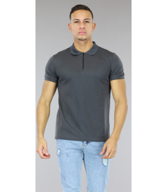 Basic Antraciet Heren Polo met Rits