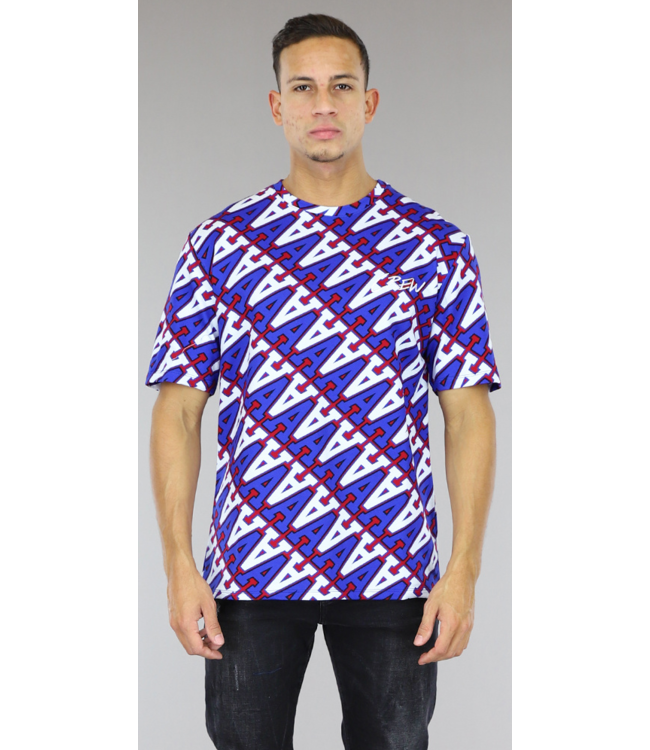 Wit/Blauw Heren Shirt met A Print