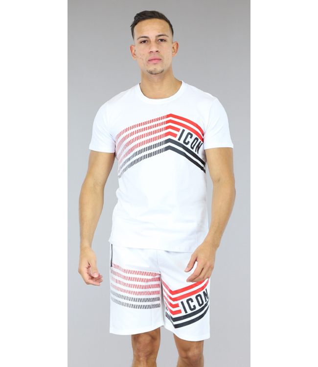 !SALE50 Wit Mannen Short Set met Icon Print