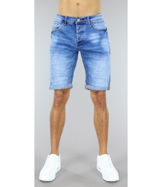 Blauwe Heren Jeans Short met Omgeslagen Pijpen