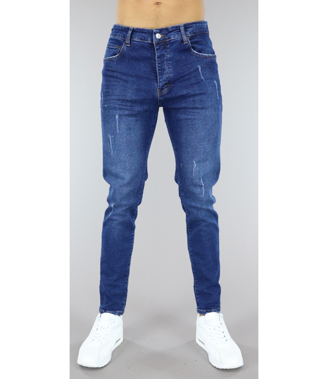 !OP=OP Donkerblauwe Heren Regular Fit Jeans met Ripped Details