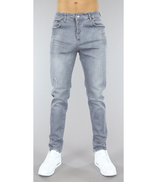 Lichtgrijze Heren Regular Fit Jeans met Ripped Details