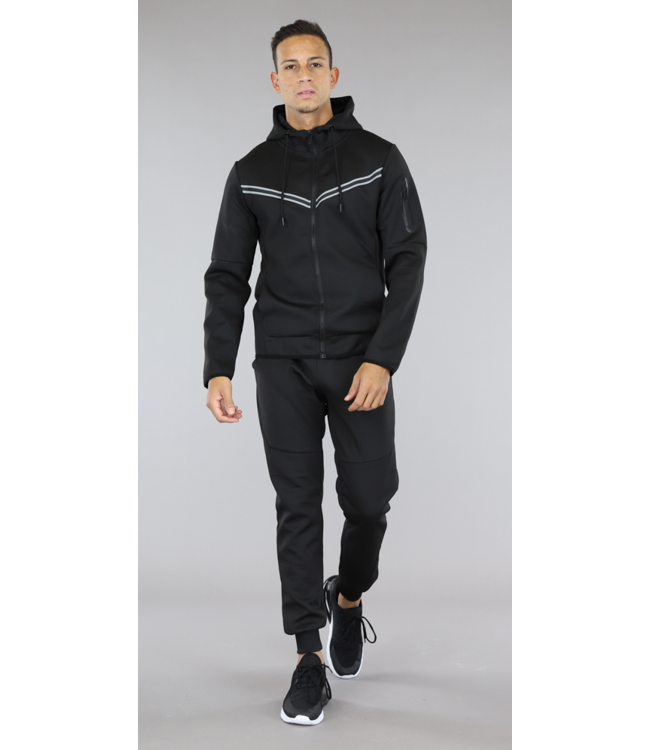 !OP=OP Zwarte Mannen Fleece Tracksuit met Strepen