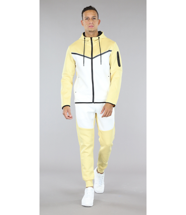 !SALE50 Geel Mannen Fleece Tracksuit met Witte Details