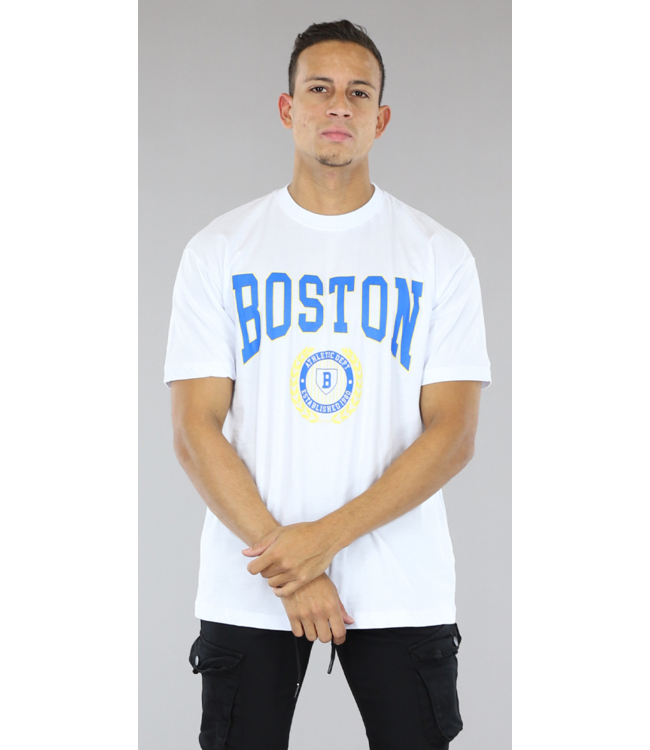 !SALE50 Wit Heren T-Shirt met Boston Opdruk