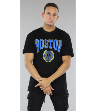 !SALE50 Zwart Heren T-Shirt met Boston Opdruk