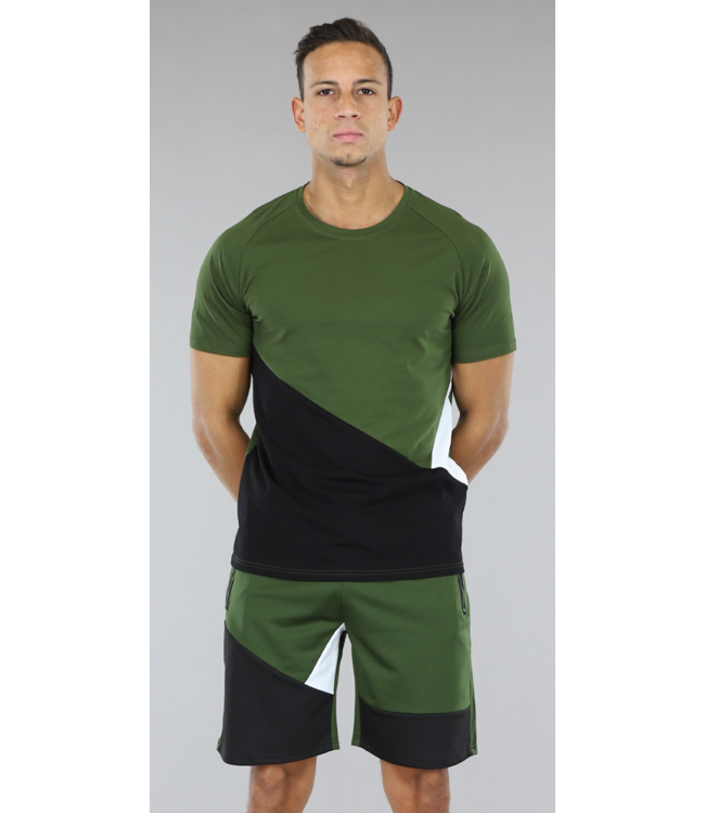 !SALE50 Army Groene Heren Short Set met Sportief Broekje