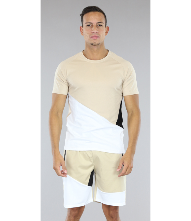 !SALE50 Beige Heren Short Set met Sportief Broekje