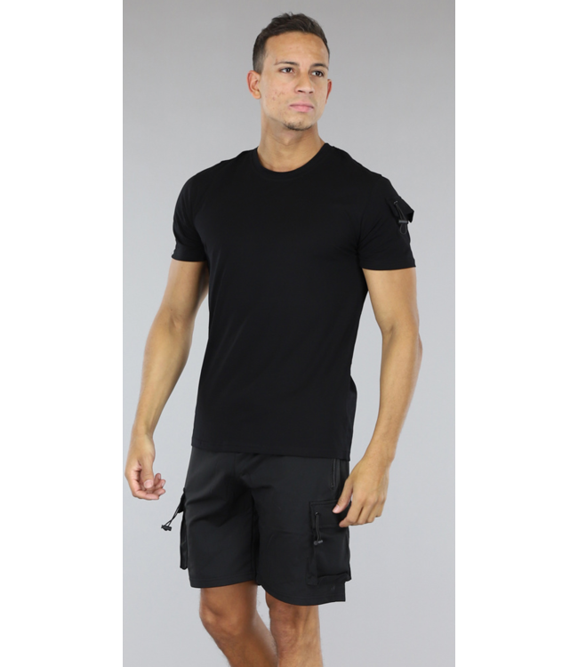 Zwarte Heren Short Setje met Trekkoord Details