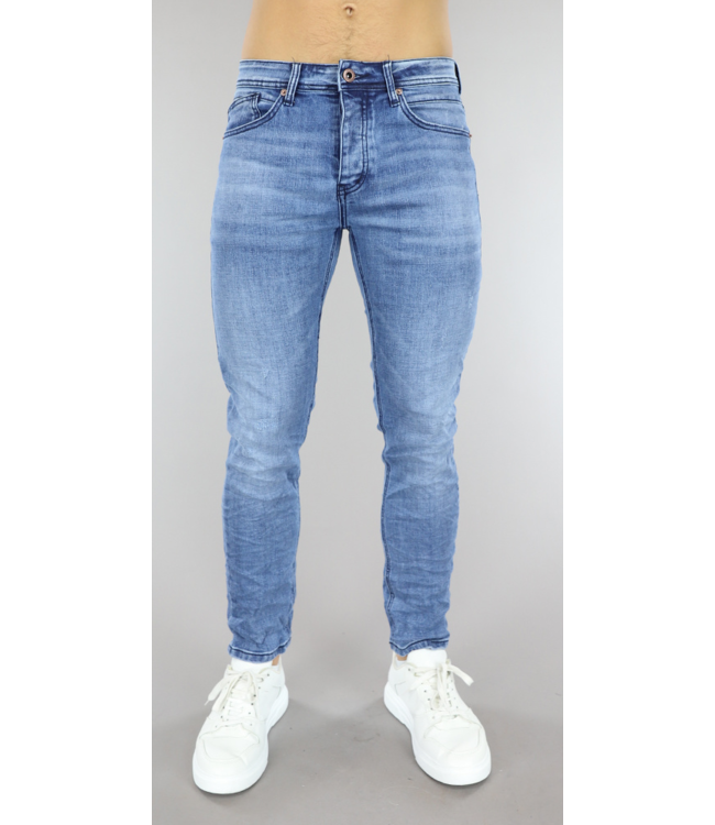 !OP=OP Blauwe Heren Slim Fit Jeans met Knoopsluiting