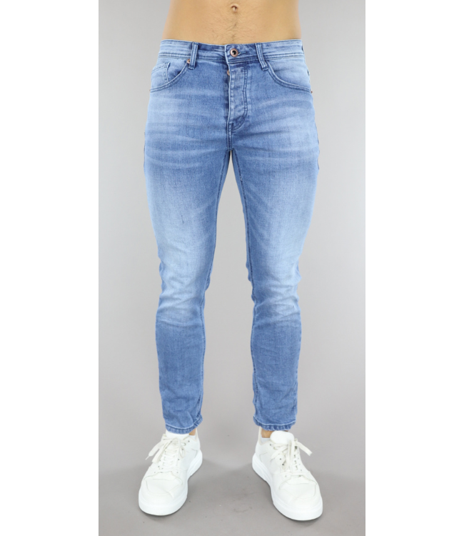 !OP=OP Washed Blauwe Heren Jeans met Knoopsluiting