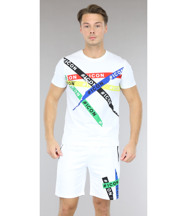 !OP=OP Witte Mannen Icon Short Set met Slim Fit