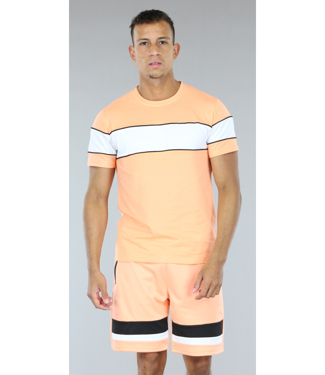 !SALE50 Oranje met Wit Heren Short Set met Streepdetails