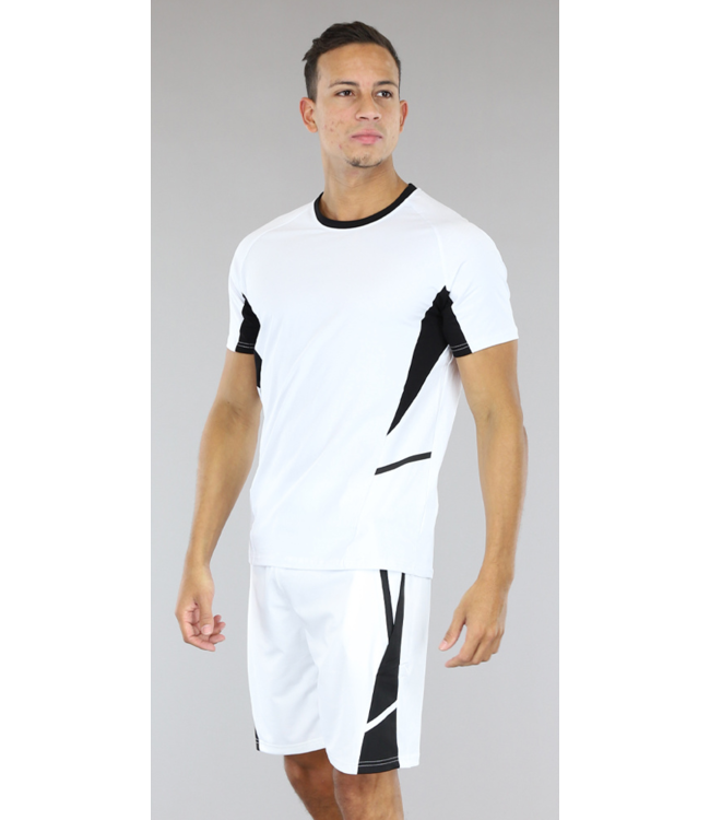 Witte Basic Mannen Short Set met Zwarte Details