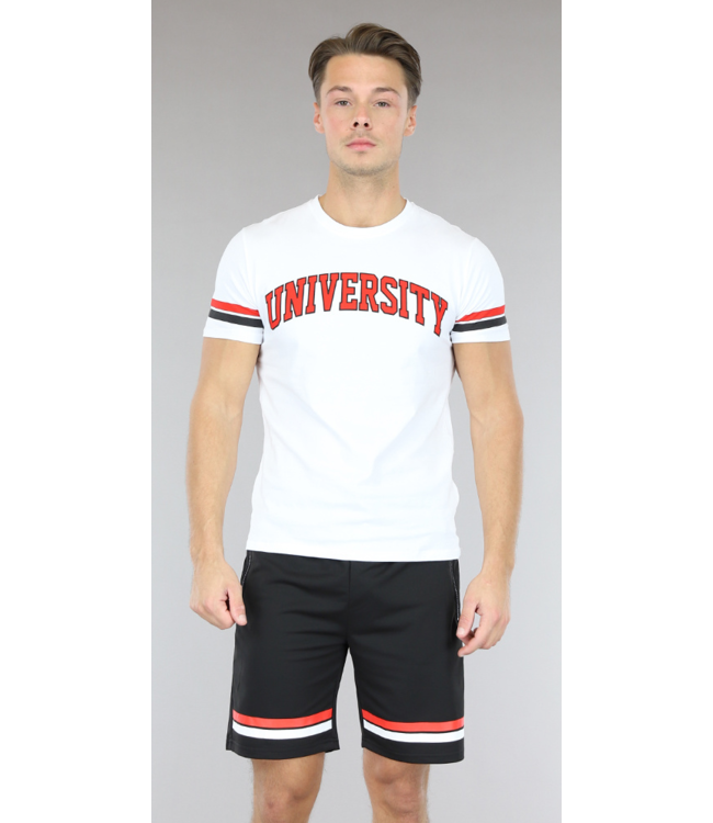 !SALE50 Witte Heren Slim Fit Short Set met Strepen