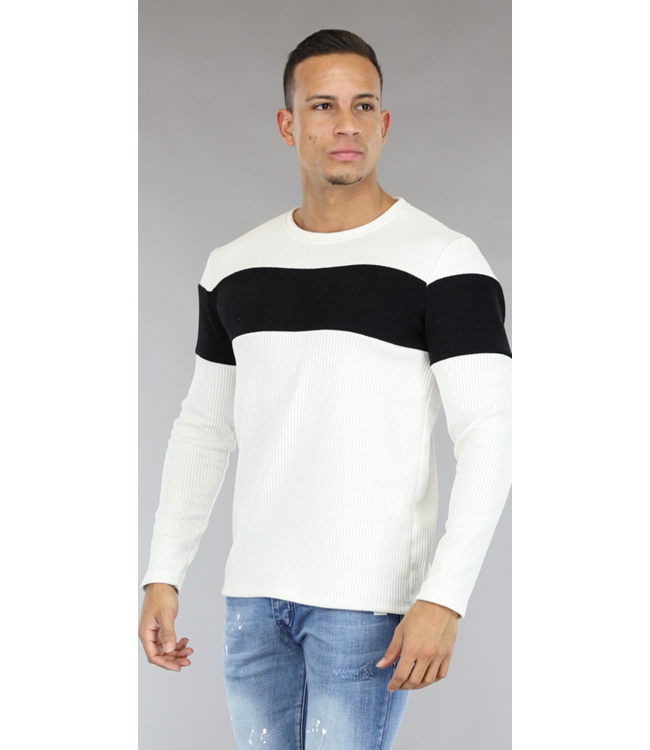 Wit Zwart Zachte Ribstof Heren Trui Black Leo