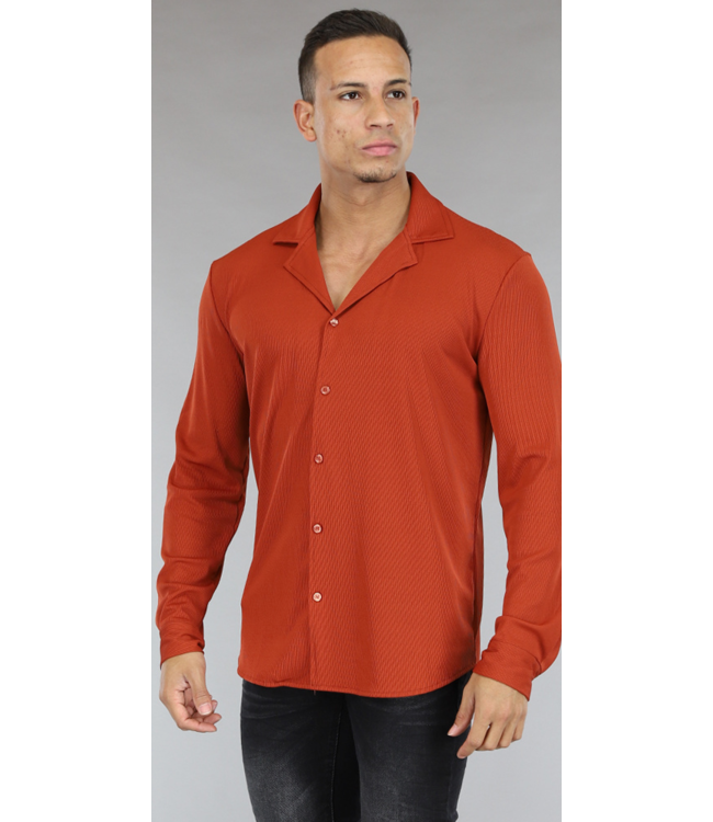 Roestkleurige Loose-Fit Heren Blouse met Ribstof