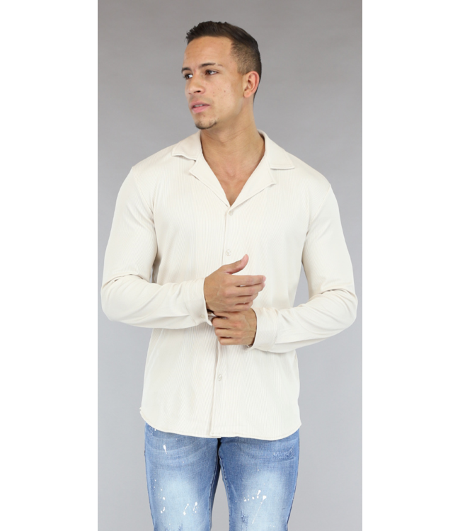 Beige Loose-Fit Heren Blouse met Ribstof