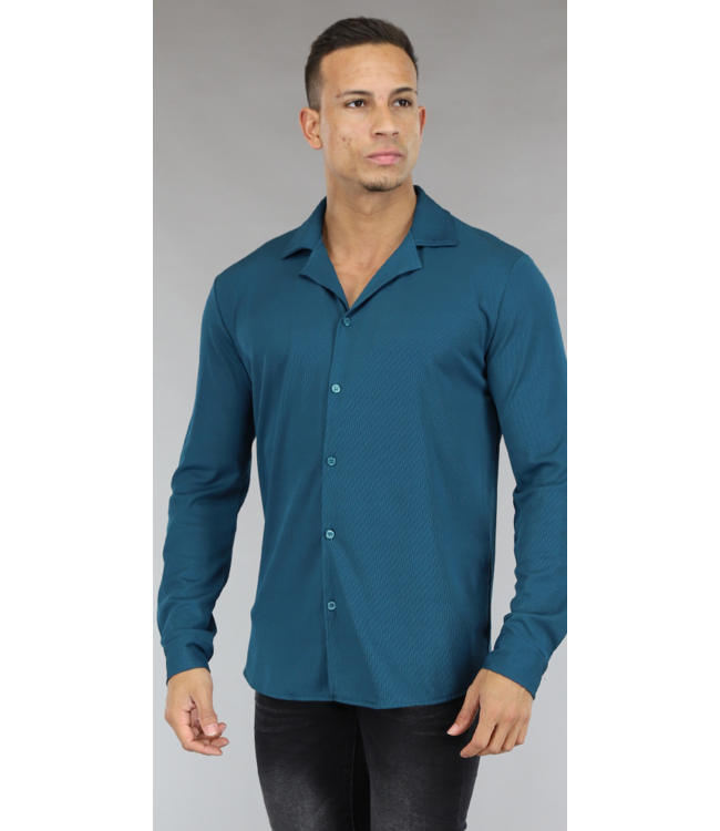 Zeegroene Loose-Fit Heren Blouse met Ribstof