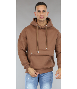 !OP=OP Bruine Mannen Hoodie met Vierkante Buidelzak