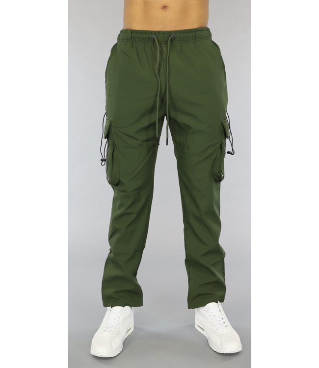 !SALE50 Groene Straight Leg Heren Cargo Broek met Zakken