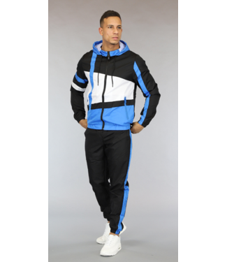 !OP=OP Zwart/Blauw Heren Tracksuit met Vlakken