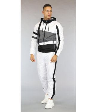 !OP=OP Wit Grafisch Heren Tracksuit met Zwarte Details