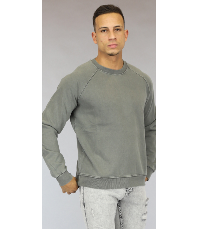 !OP=OP Basic Grijze Acid Washed Heren Sweater