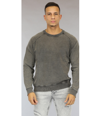 Donkergrijze Acid Washed Heren Sweater