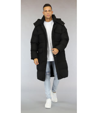 Zwarte Lange Oversized Heren Winterjas