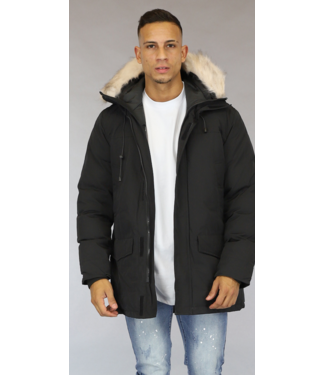 Zwarte Heren Parka met Bontkraag