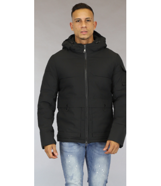 Korte Zwarte Heren  Winterjas met Capuchon
