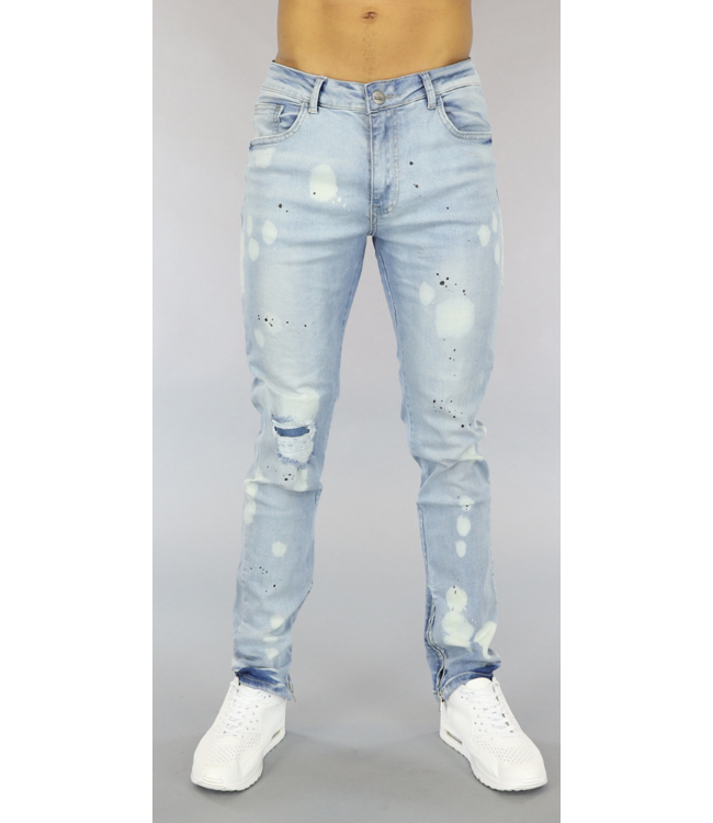 Lichtblauwe Heren Jeans met Acid Vlekken en Verfspatten