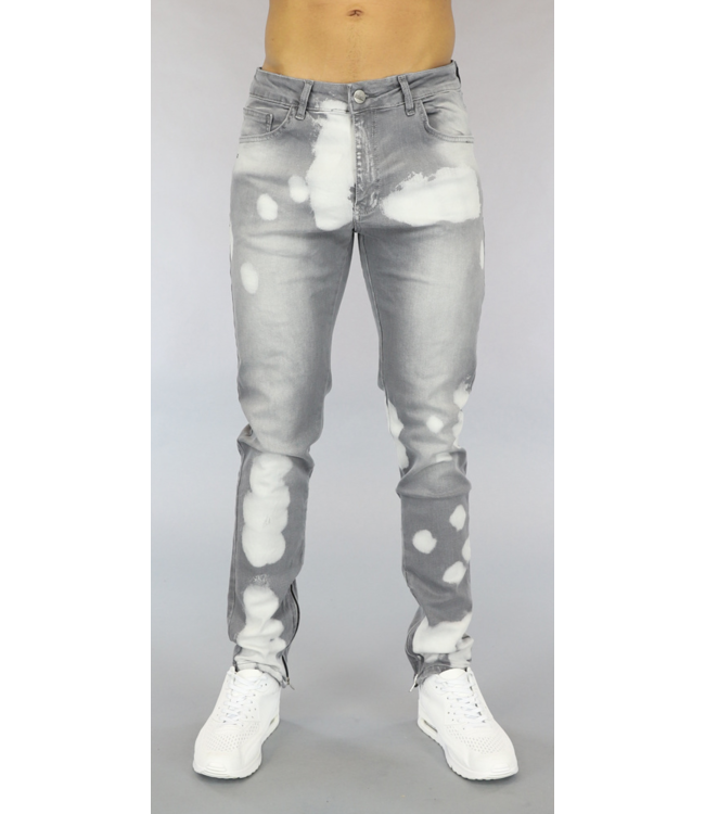 Lichtgrijze Heren Jeans met Acid Vlekken