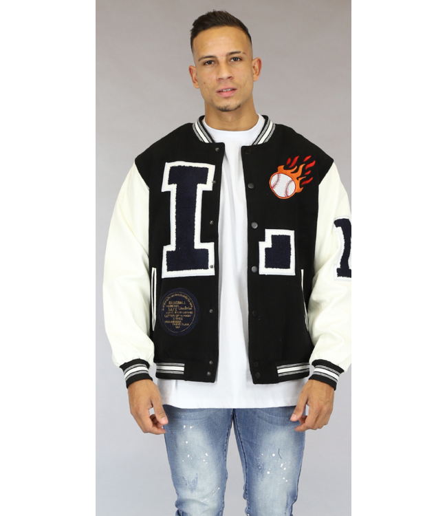 Zwarte Heren Baseball Jasje met Borduursels