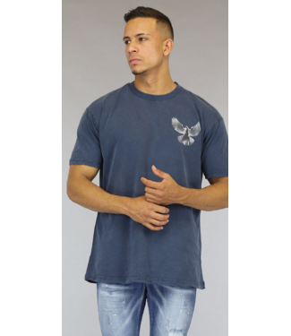 Blauwe Washed Heren Shirt met Duif
