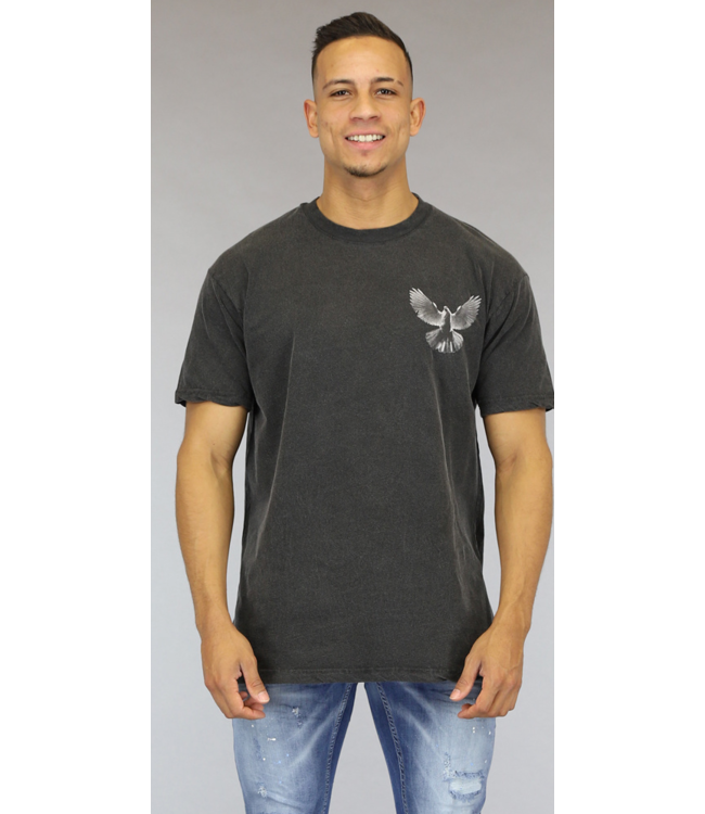 Grijze Washed Heren Shirt met Duif